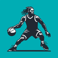 a basketball athlete silhouette, white black, simple vector, white background
