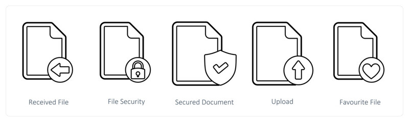 A set of 5 file icons as received file, file security, secured document