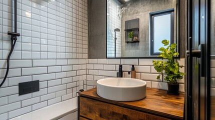 Modern Bathroom with Minimalist Design and Greenery