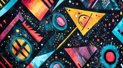 Intricate close up of abstract cosmic design featuring geometric shapes and zigzag patterns