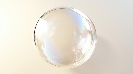 A large transparent shining glass sphere soap bubble on a white background, rendered in 3d