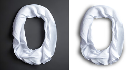 Number Zero in fabric cloth design PNG image.Pure white colored fabric cloth damped and twisted with soft shadows, best for clothing related graphic projects and posters.Zero number Icon PNG