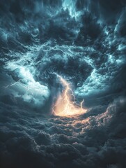 Apocalyptic Storm Cloud with Ominous Lightning Bolts Covering the Entire Sky Representing the World s End