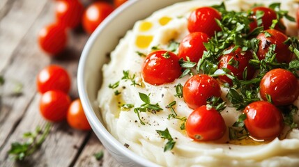 Smooth Mashed Potatoes with Cherry Tomatoes