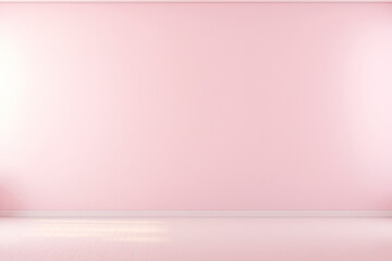 Fototapeta premium A sunny, empty soft pink wall background with floor. (Generative AI)
