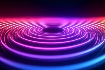 A vibrant array of concentric circles in neon pink and purple, creating a mesmerizing optical illusion against a dark background, conveying a sense of depth and movement.