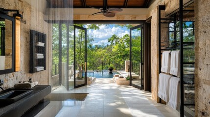 Fototapeta premium Serene Luxury Bathroom with Outdoor View