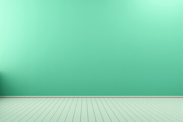 An empty, mint green wall with an elegant floor. (Generative AI)
