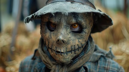 Obraz premium Creepy Scarecrow Halloween Costume Close Up