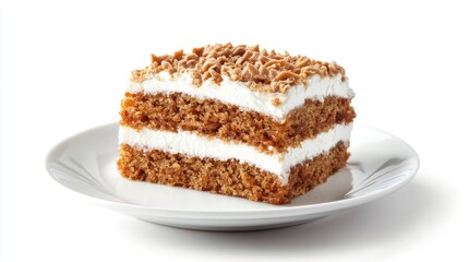 Classic Medovik Cake Slice on White Plate