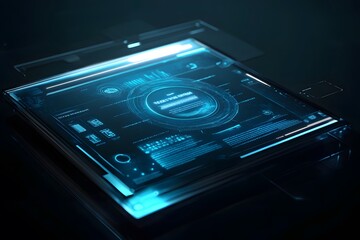 Futuristic Interface Display with Glowing Blue Lines and Circles