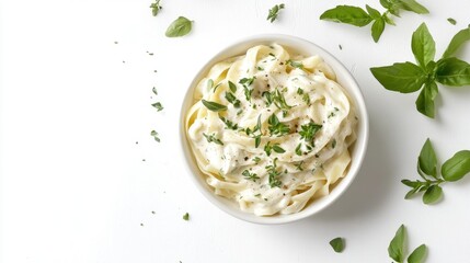 Creamy Fettucine Styled Overhead Shot