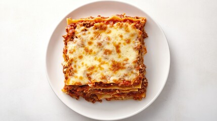 Hearty Lasagna Shot from Above on a White Plate
