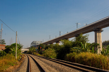 Modern High-Speed Rail Bridge Parallel to a Conventional Railway Line