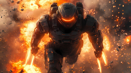 Epic Mecha Anime Warrior in Advanced Armor – Explosive Futuristic Battle with Laser Beams and Energy Blades