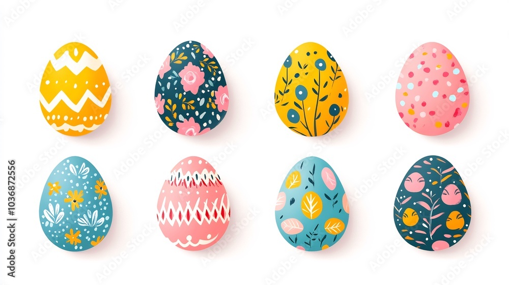 Poster flat design set of colorful easter eggs arranged a playful pattern on a clean white background each 