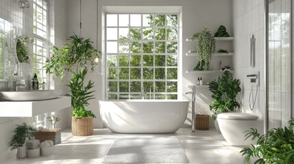 Modern Bathroom with Lush Greenery and Natural Light