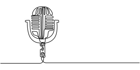 Podcast Streaming Continuous Line Editable Stroke Line, vocal mic continuous line vector illustration, Microphone one continuous line drawing vector illustration, Exclusive Interview Continuous Line