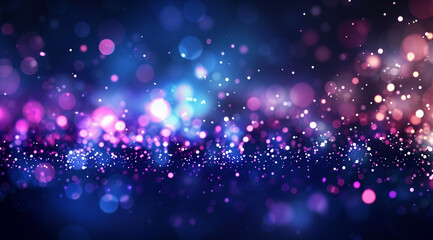 Digital pixel background with blue and purple colors, glowing dots of light on a dark background