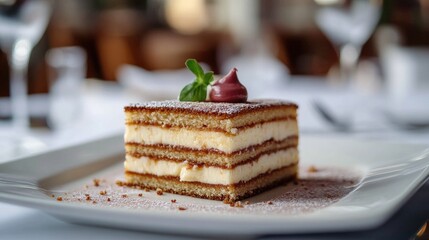 Elegant Slice of Medovik Cake on a White Plate