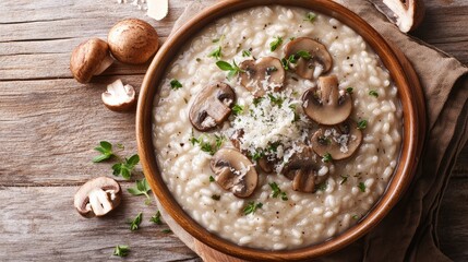 Creamy Mushroom Risotto with Fresh Herbs and Garnish