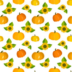 Vector - seamless pattern of  sunflowers and pumpkins.