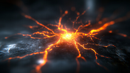 vibrant explosion of molten lava radiates energy, showcasing fiery orange and red hues against dark, textured background. dynamic patterns evoke sense of power and intensity