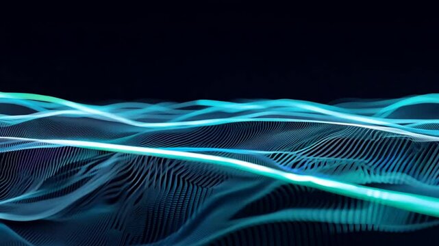 Abstract glowing neon wave patterns flowing smoothly in a dark background. Futuristic concept