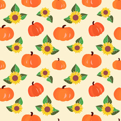 Vector - seamless pattern of  sunflowers and pumpkins.