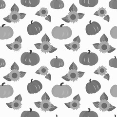 Vector - seamless pattern of  sunflowers and pumpkins.