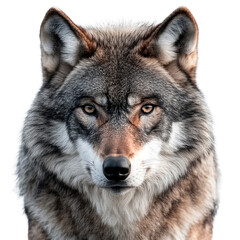 Fototapeta premium Close-up view of a wolf's face isolated on a transparent background capturing its fierce expression and details, wolf, face shot isolated on transparent background, beautiful,