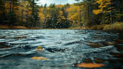 Fototapeta premium Tranquil autumn scene by lake, trees reflecting on calm water, seasonal beauty