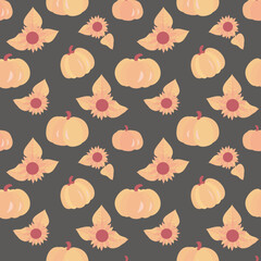 Vector - seamless pattern of  sunflowers and pumpkins.