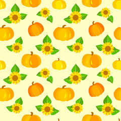 Vector - seamless pattern of  sunflowers and pumpkins.