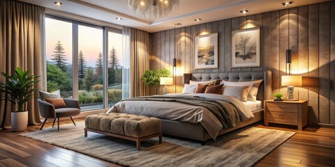 Cozy Bedroom Decor: Stylish Bedding, Warm Lighting, and Inviting Atmosphere for Relaxation and Comfort