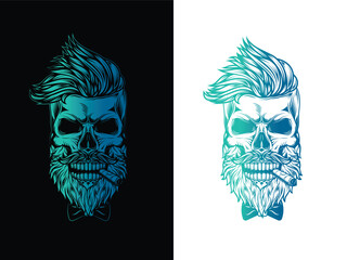 Hipster skull with beard and mustache with cigar in mouth.. Original vector illustration in vintage style. T-shirt design.