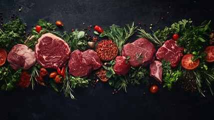 Visually Striking Composition of Raw Beef Cuts