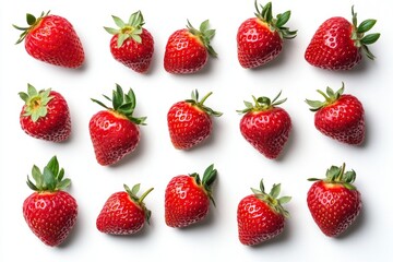 "Fresh Juicy Strawberries on White Background: Vibrant and Delicious Fruit for Healthy Snacking and Culinary Creations