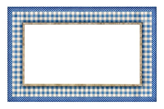 Classic blue and white gingham rectangle frame, perfect for 6x4 photos, text, and clip art. An isolated border ideal for creative projects and invitations.