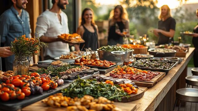 This Friends gather for a lovely outdoor dinner with a feast of delicious food.