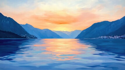 Serene Sunset over Kotor Bay Landscape