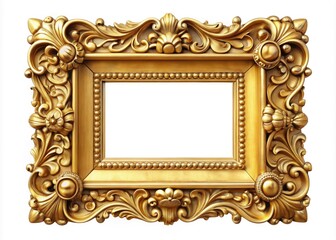 Elegant vintage golden picture frame illustration on a white backdrop, perfect for art projects and design. A classic decorative touch for sophisticated home decor.
