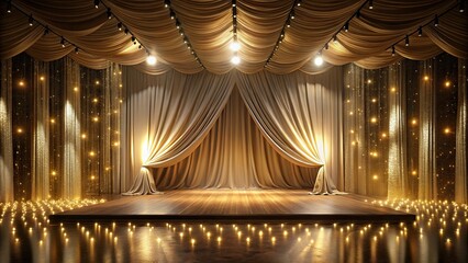 Elegant Stage with Shimmering Drapes, Soft Lighting, and Captivating Atmosphere for Events, Performances, and Celebrations