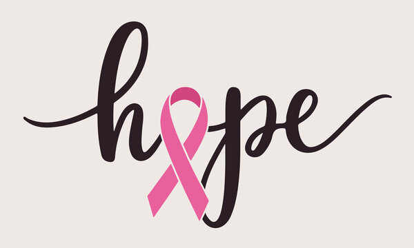 Breast cancer awareness concept. Hope quote with a pink ribbon. Vector illustration.