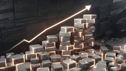 Stacks of glowing cubes, building upward, representing structured business growth and stability. ( Business Concept ).