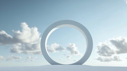 White Circular Archway Against a Blue Sky