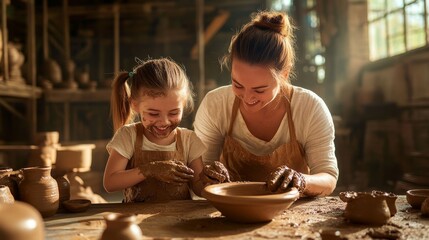 Joyful Moments of Mother and Daughter in Craft Studio