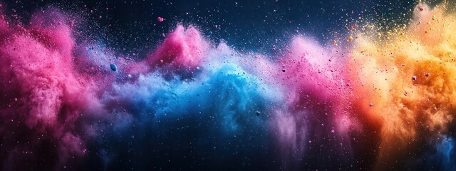 Obraz premium A vivid, colorful dust storm composed of multicolored grains in a dynamic, swirling motion