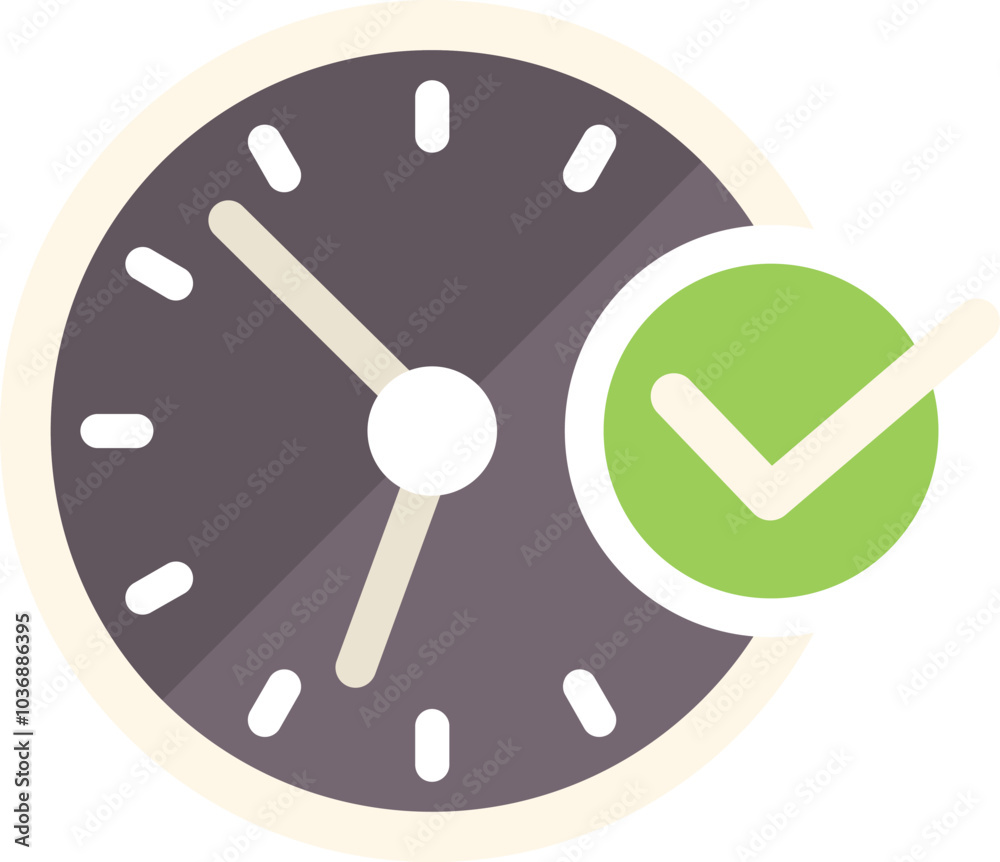 Poster simple vector illustration of a clock with a check mark, perfect for representing concepts such as t