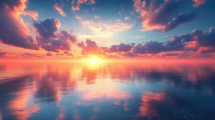 Naklejka premium Serene sunset over calm ocean waters.